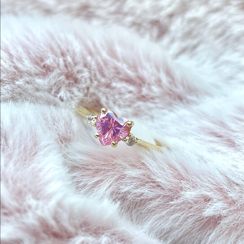 Ted and Mag Handmade 14k Solid Gold Pink Heart Ring